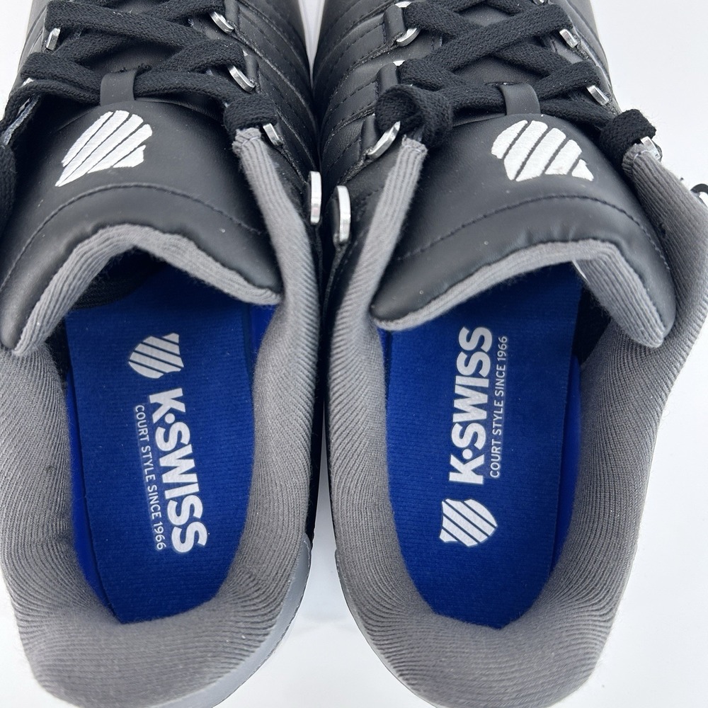 Black Leather Court Sneakers Mens 12 Minimalist Casual School Shoes K Swiss - Picture 6 of 11